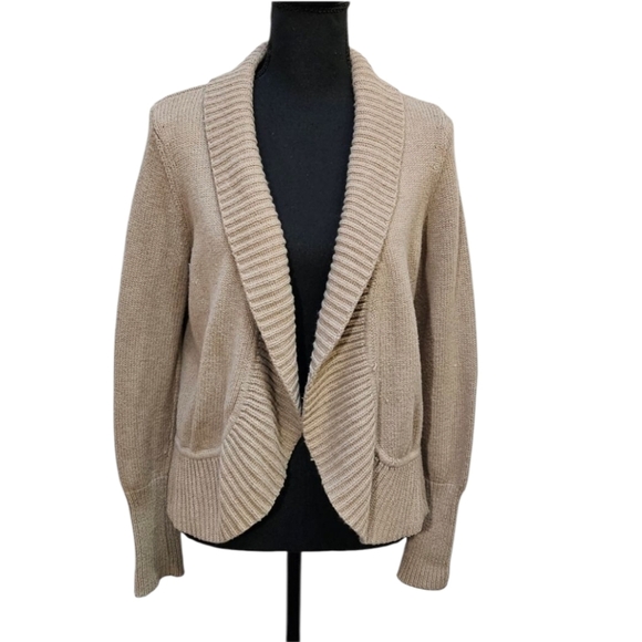 Talbots Open Front Cardigan Light Brown 70% Nylon 30% Lambswool Sz M - Picture 1 of 8